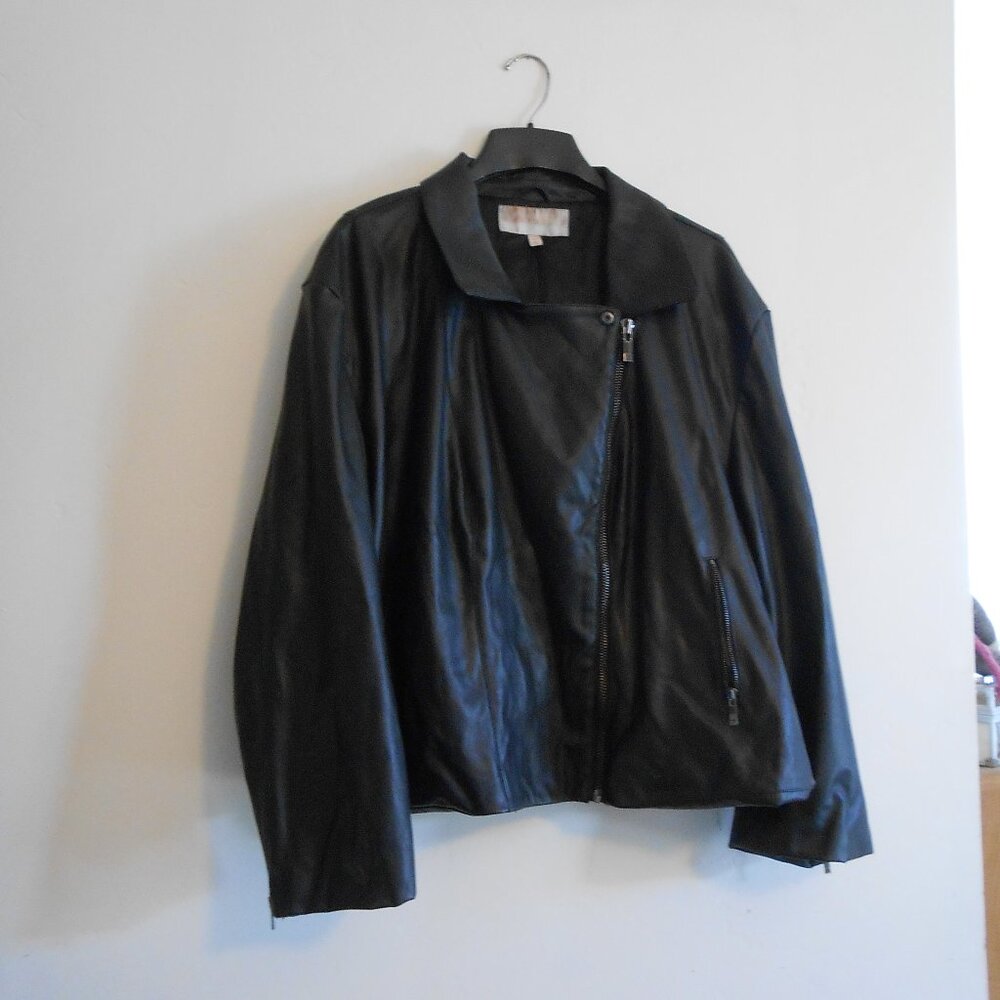 MaryBelle Imitation Leather Motercycle Jacket, Black, 5X